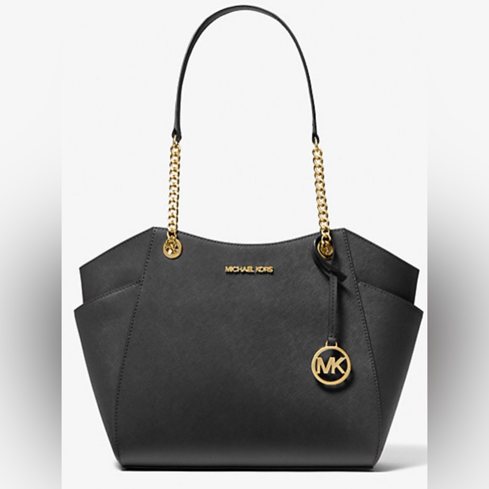 NWT Michael Kors Black Jet Set shoulder bag with Gold Chain